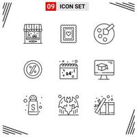 9 Icons Line Style. Grid Based Creative Outline Symbols for Website Design. Simple Line Icon Signs Isolated on White Background. 9 Icon Set. vector