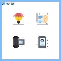 Flat Icon Pack of 4 Universal Symbols of proteced ideas ancient camera roll idea brain camera roll film Editable Vector Design Elements