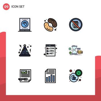 Set of 9 Modern UI Icons Symbols Signs for browser party jelly been hat off Editable Vector Design Elements