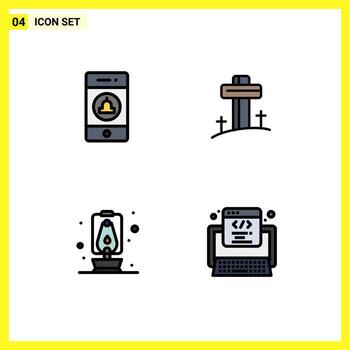 paquete de iconos de vector de stock de 4 signos y símbolos de línea para elementos de diseño de vector editables de código cruzado web de camping de notificación