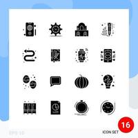 Solid Glyph Pack of 16 Universal Symbols of directional write christmas pencil draw Editable Vector Design Elements