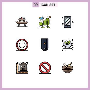 Set of 9 Vector Filledline Flat Colors on Grid for ui on park off access Editable Vector Design Elements