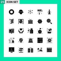 paquete de 25 conjuntos de iconos de estilo sólido. símbolos de glifo para imprimir. signos creativos aislados sobre fondo blanco. 25 conjunto de iconos. vector