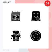 Mobile Interface Solid Glyph Set of 4 Pictograms of browser marketing online commerce army Editable Vector Design Elements