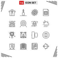 16 Icons Line Style. Grid Based Creative Outline Symbols for Website Design. Simple Line Icon Signs Isolated on White Background. 16 Icon Set. vector