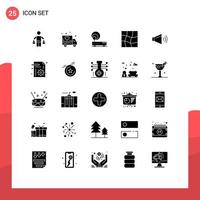 Set of 25 Vector Solid Glyphs on Grid for volume sound connection warp distort Editable Vector Design Elements