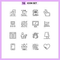 Pack of 16 Modern Outlines Signs and Symbols for Web Print Media such as network pinch oil out table Editable Vector Design Elements