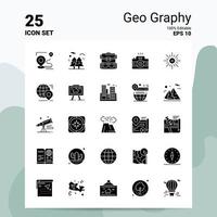 25 Geo Graphy Icon Set 100 Editable EPS 10 Files Business Logo Concept Ideas Solid Glyph icon design vector