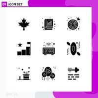 9 Universal Solid Glyphs Set for Web and Mobile Applications table clock bulls eye positions analytics Editable Vector Design Elements