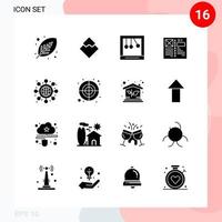 Vector Pack of 16 Icons in Solid Style. Creative Glyph Pack isolated on White Background for Web and Mobile.