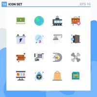 Set of 16 Modern UI Icons Symbols Signs for protection shield case geography briefcase transport Editable Pack of Creative Vector Design Elements