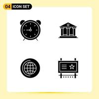 4 Universal Solid Glyphs Set for Web and Mobile Applications clock world timer building ad board Editable Vector Design Elements