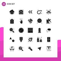 25 Universal Solid Glyph Signs Symbols of bench repeat party forward back Editable Vector Design Elements