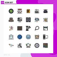 Set of 25 Modern UI Icons Symbols Signs for transport rover lunch planet paper Editable Vector Design Elements