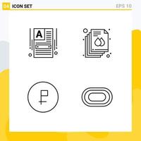 Mobile Interface Line Set of 4 Pictograms of make a website coin web builder print finance Editable Vector Design Elements