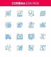 COVID19 corona virus contamination prevention Blue icon 25 pack such as healthcare protection medical disease medical sign viral coronavirus 2019nov disease Vector Design Elements