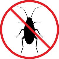 The silhouette of a cockroach in a red forbidding circle.The stop cockroach icon is forbidding sign. No pests. Vector illustration isolated on a white background.