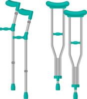 muletas de metal con elementos verdes, para facilitar el movimiento de personas con lesiones en las piernas, y para personas con discapacidad ilustración vectorial aislada en fondo blanco. vector