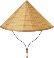 Traditional Asian conical non-la hat.It is commonly used in East, South and Southeast Asia, China and Vietnam for protection from the sun and rain. Vector illustration isolated on white background.