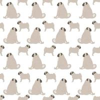 Cute children s seamless pattern with the image of cute pugs, an adult dog and a puppy looking in different directions. Pattern for the print .Vector illustration on white background. vector