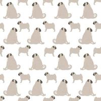 Cute children s seamless pattern with the image of cute pugs, an adult dog and a puppy looking in different directions. Pattern for the print .Vector illustration on white background. vector