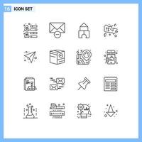 Group of 16 Outlines Signs and Symbols for send paper constructor message treasure Editable Vector Design Elements