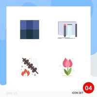 4 paquete de iconos planos de interfaz de usuario de signos y símbolos modernos de herramientas de equipo de parrilla de rejilla elementos de diseño vectorial editables de flora vector