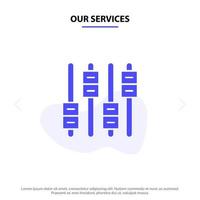 Our Services Equalizer Sound Audio Volume Solid Glyph Icon Web card Template vector