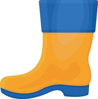 A bright rubber boot of yellow-blue color. A boot for walking in cold weather. Shoes for protection from dampness and dirt. Vector illustration isolated on a white background