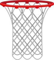 Red basketball hoop with a rope net, for playing basketball. Sports equipment. Vector illustration isolated on a white background.