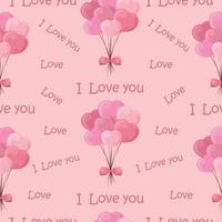 Seamless festive pattern for Valentine s Day with the image of balloons in the form of hearts and the inscription, I love you. Valentine s Day pattern for print and gift wrapping. Vector