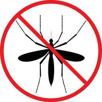 The silhouette of a mosquito in a red forbidding circle.The stop mosquito icon is a forbidding sign. No pests. Vector illustration isolated on white background.