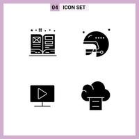 Pack of 4 creative Solid Glyphs of art computer textbook rugby play Editable Vector Design Elements