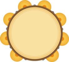 Orange round tambourine, a tool for extracting musical sounds. A musical instrument. Vector illustration isolated on a white background.