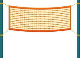 An orange volleyball net stretched between two blue poles. Grid for team sports such as volleyball badminton. Vector illustration in a flat style isolated on a white background.
