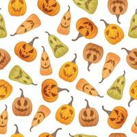 Bright seamless pattern with the image of jack-o ' - lanterns. A pattern with Halloween symbols. Pattern for a print with pumpkins. Vector illustration