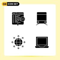 4 Creative Icons for Modern website design and responsive mobile apps. 4 Glyph Symbols Signs on White Background. 4 Icon Pack. vector