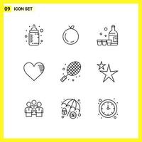 9 Icon Set. Simple Line Symbols. Outline Sign on White Background for Website Design Mobile Applications and Print Media. vector