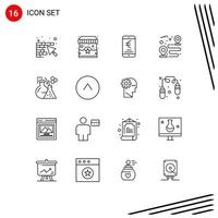 Pictogram Set of 16 Simple Outlines of flask route mobile road shopping Editable Vector Design Elements