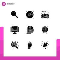 Pack of 9 creative Solid Glyphs of page document car action internet Editable Vector Design Elements