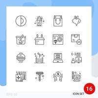 Group of 16 Outlines Signs and Symbols for egg basket bag vegetable food Editable Vector Design Elements