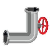 Pipeline piece with valve icon, cartoon style vector