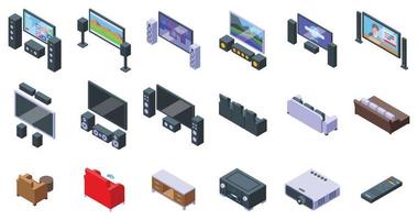 Home theater icons set isometric vector. Computer speaker vector