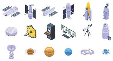 Hubble telescope icons set isometric vector. Space technology vector