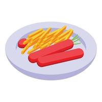 Sausage food icon isometric vector. Plate menu vector