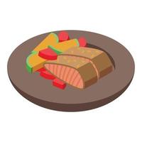 Fish food icon isometric vector. Plate food vector