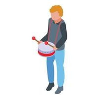 Kid play drums icon isometric vector. Music school vector