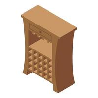 Wood wine cabinet icon isometric vector. Bar bottle vector