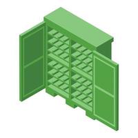 Green wine cabinet icon isometric vector. Wood bar vector