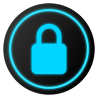 Padlock icon with glowing neon effect. Security lock sign. Secure protection symbol. png